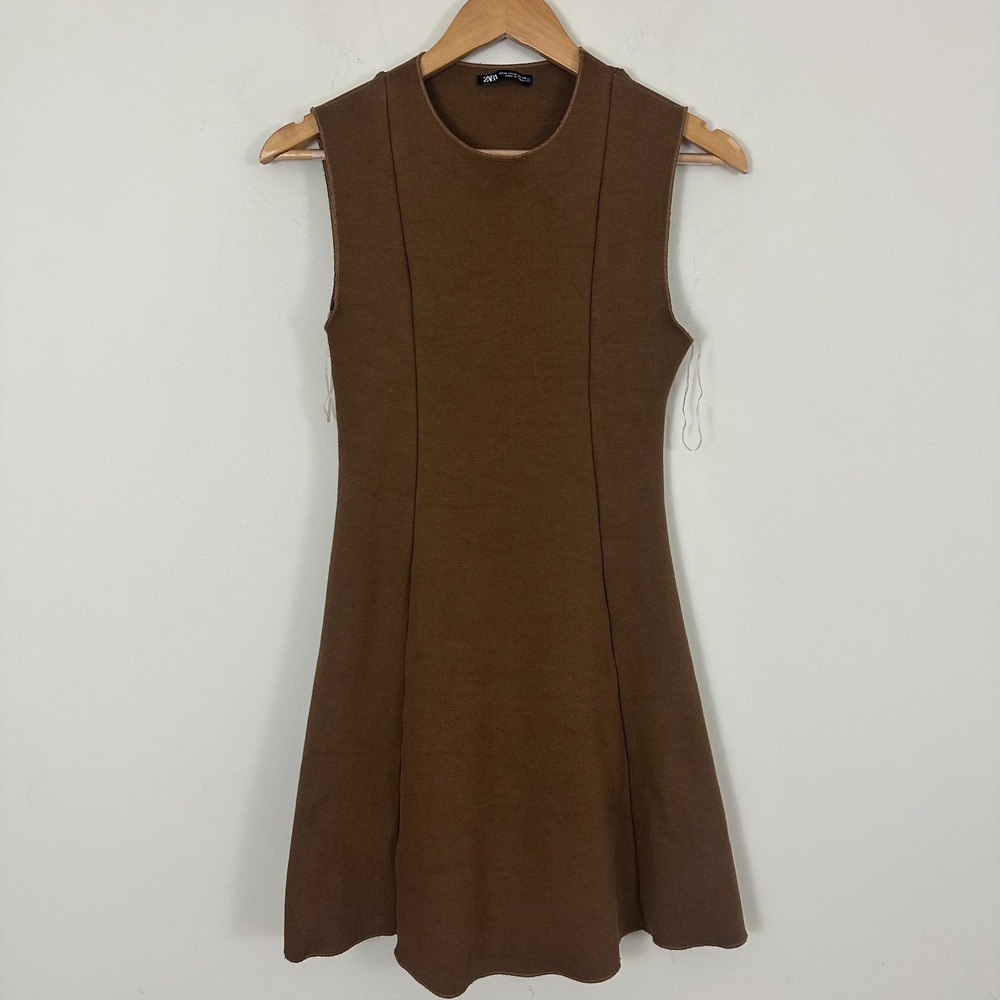 Zara Mini Dress Chocolate  Brown Y2K Sleeveless Knit Viscose Blend Minimalist M